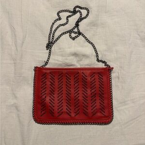Charlotte Russe Red Chain-Trim Perforated Crossbody Bag